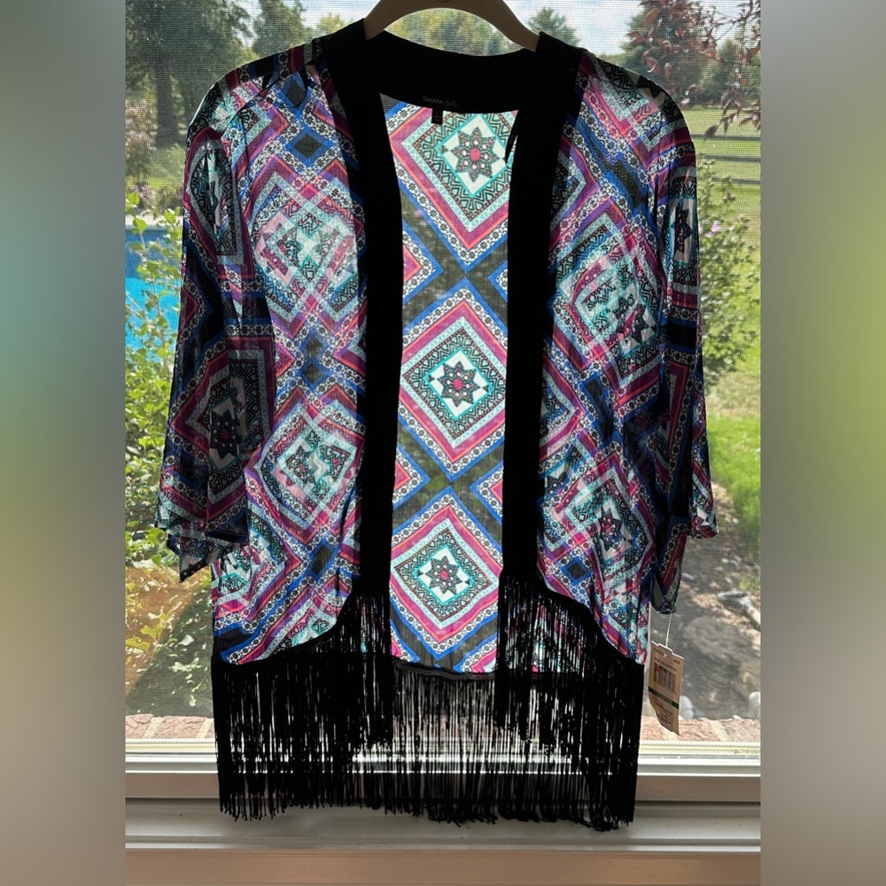 NWT Takara Girls Shawl Kimono Top with fringe, Size L‎ Large, NEW